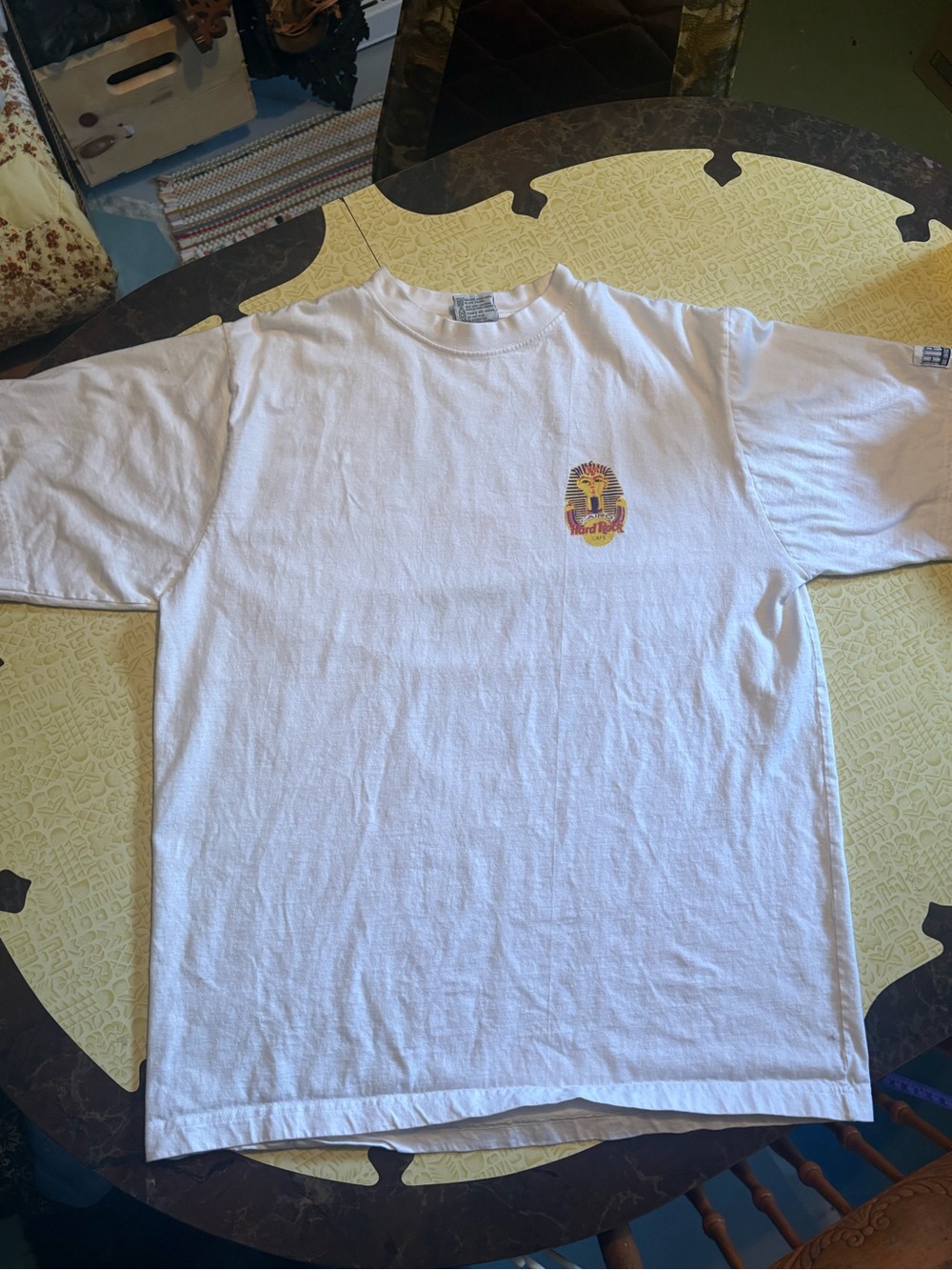 Vintage Hard Rock Cafe White Short-Sleeve Tee with Small Colorful Chest Logo